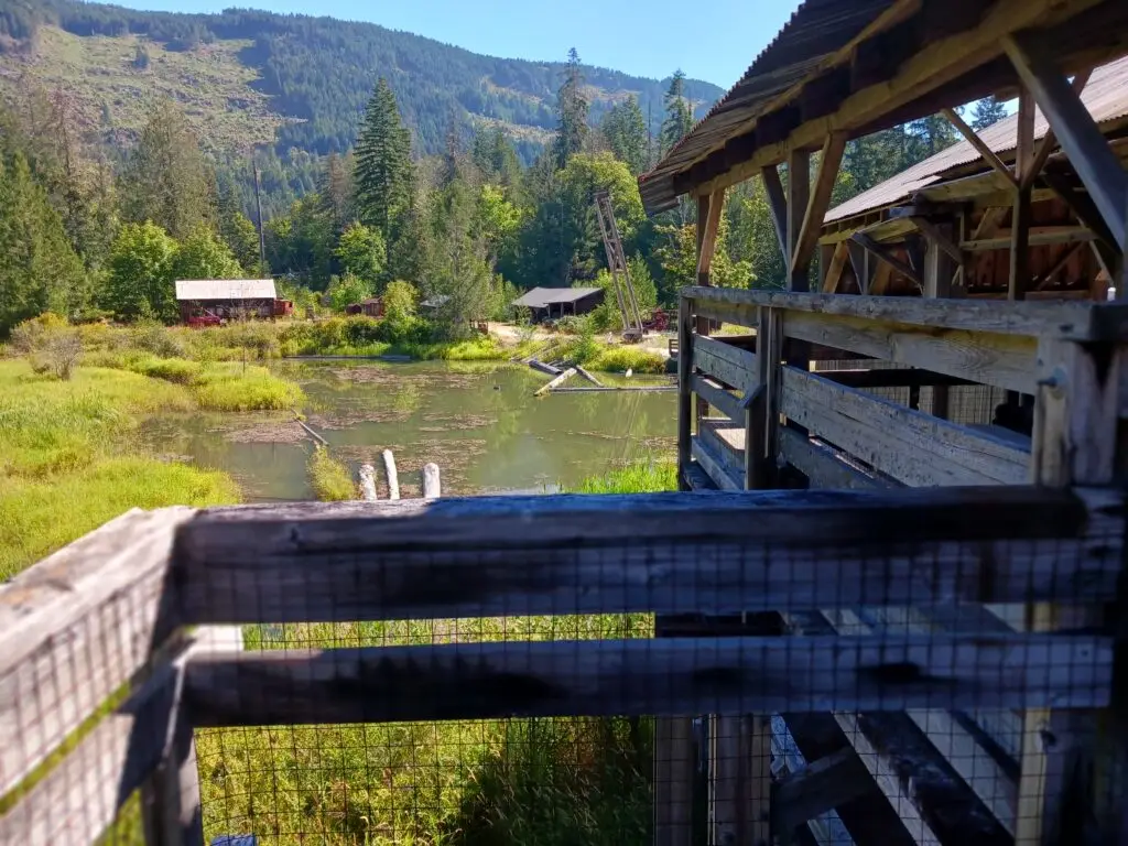 Welcome to McLean Mill. A side view of Milling area of McLean Mill looking out over the Log pond